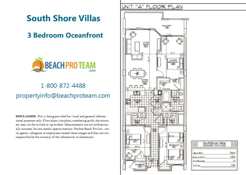 South Shore Villas Floor Plan A - 3 Bedroom Oceanfront